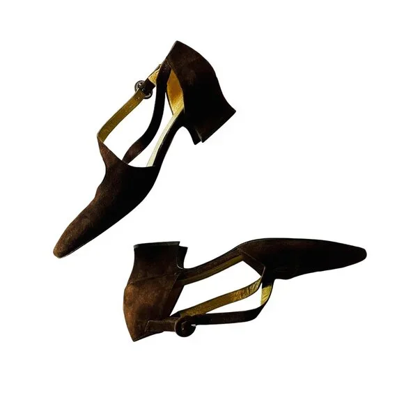 Rare YSL Yves Saint Laurent Brown Vintage Luxury Couture Suede Heels 8N - Picture 10 of 11